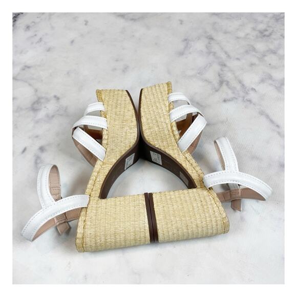 Schutz Stacie White Crisscross Leather Strap Raffia Heel Platform Sandals NWOB - Picture 6 of 10